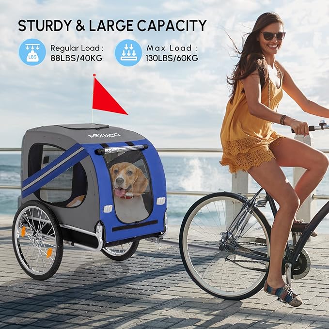 PEXMOR Dog Bike Trailer, Folding Pet Dog Trailer Cart for Bicycle, Bike Cargo Wagon Carrier w/Universal Hitch & 20" Wheel