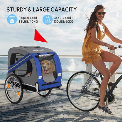 PEXMOR Dog Bike Trailer, Folding Pet Dog Trailer Cart for Bicycle, Bike Cargo Wagon Carrier w/Universal Hitch & 20" Wheel