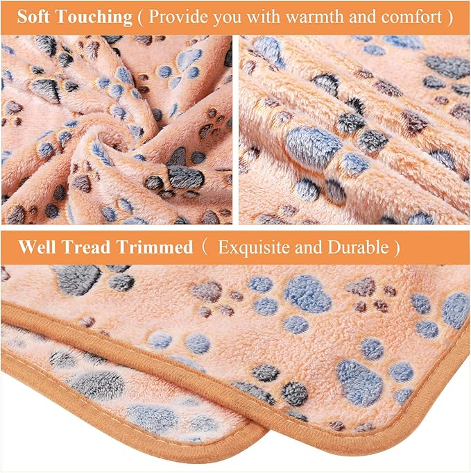 Tatuo 4 Pcs Dog Blanket Pet Puppy Blanket Puppy Teething Toys Paw Print Fleece Blanket for Pet Cat Soft Warm Sleep Mat Guinea Pig Cage Blanket(X-Large(41 x 30 Inch),White, Coffee, Pink, Purple)