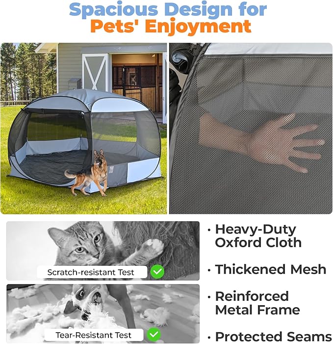 XXLarge Popup Portable Dog Houses, 10'x4.8'H Assembly-Free Gazebo-Style Kennel Dog Playpen Pet Screen Tent Sun Shade Shelter, Dog Crates Canopy for Travel Camping Anti-Bugs with Leakproof Bottom