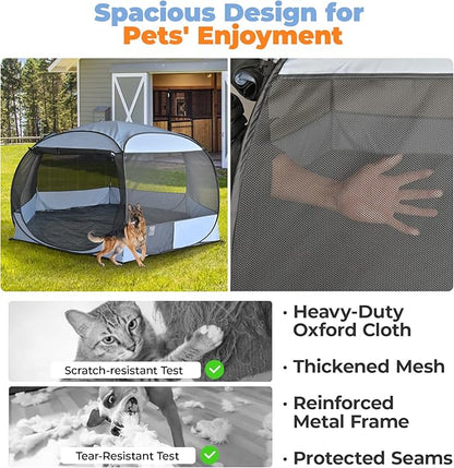XXLarge Popup Portable Dog Houses, 10'x4.8'H Assembly-Free Gazebo-Style Kennel Dog Playpen Pet Screen Tent Sun Shade Shelter, Dog Crates Canopy for Travel Camping Anti-Bugs with Leakproof Bottom
