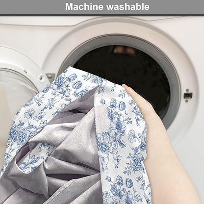 Lunarable Flowers Dog Crate Cover, Floral Themed Monochromatic Roses Peonies Bells Peas Bouquet Composition, Easy to Use Pet Kennel Cover for Medium Large Dogs, 48 Inch, White Blue