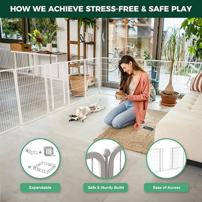 FXW Homeplus Dog Playpen for Indoor Use - Stress-Free and Safe Play, Heavy Duty 45 Inch 6 Panels Dog Pen for Large Dogs, White│Patented