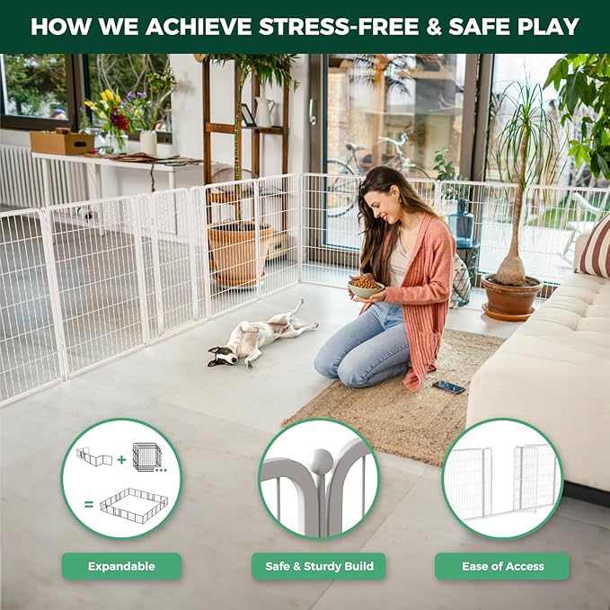 FXW Homeplus Dog Playpen for Indoor Use - Stress-Free and Safe Play, Heavy Duty 45 Inch 12 Panels Dog Pen for Large Dogs, White│Patented