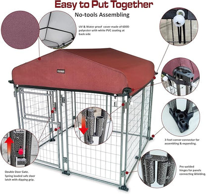 Neocraft My Pet Companion Dog Kennel with Roof Cover (4.5’) - Weather Resistant / Covered / Heavy Duty / Outdoor / Winter Welded Wire Pet Kennel for Medium Sized Dogs - Easy to Assemble
