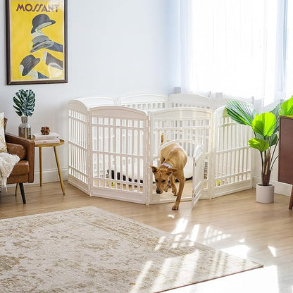 IRIS USA 34" 8-Panel Dog Playpen with Door, 63 x 63 x 35, Puppy Playpen, Dog Play Pen Indoors, Pet Fence, Medium Pets, White