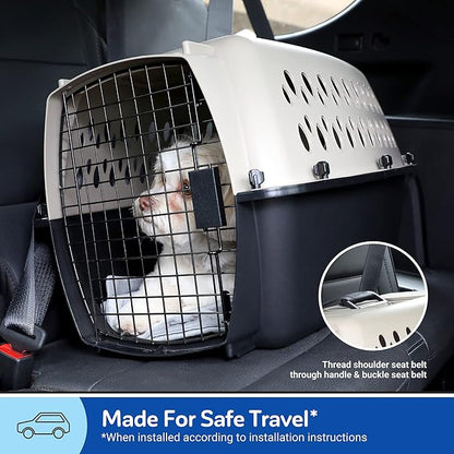 Petmate Vari Dog Kennel - Portable Crate for Pets 20-30 lbs - Airline-Friendly Pet Carrier - Durable Plastic Shell - For Home and Travel - Made in USA - 28 Inches - Taupe and Black