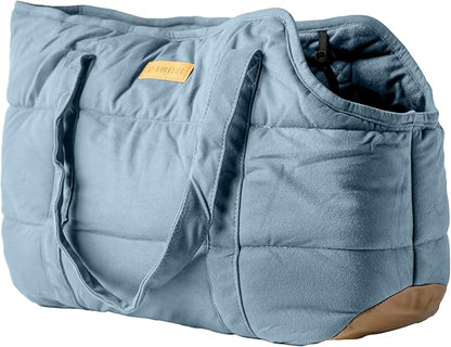 Cozy Plush Pet Carrier Purse - Secure Harness Clip, Lightweight Tote Design for Small Dogs and Puppies (Light Blue)
