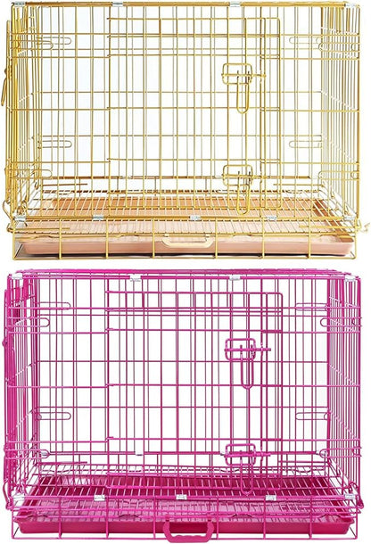 Homey Pet Dog Crates for Medium Dogs, 30 Inch Dog Cage for Small Dogs, Collapsible Nano-Coating Metal Wire Small Dog Kennel Indoor with Removable Floor Grid Tray, Double Doors, GOLD30+PINK30 Bundle