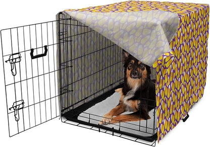 Lunarable Candy Corn Dog Crate Cover, Halloween Themed Pattern of Irregular Tasty Junk Food for Comfort, Easy to Use Pet Kennel Cover for Medium Large Dogs, 36 Inch, Violet Earth Yellow