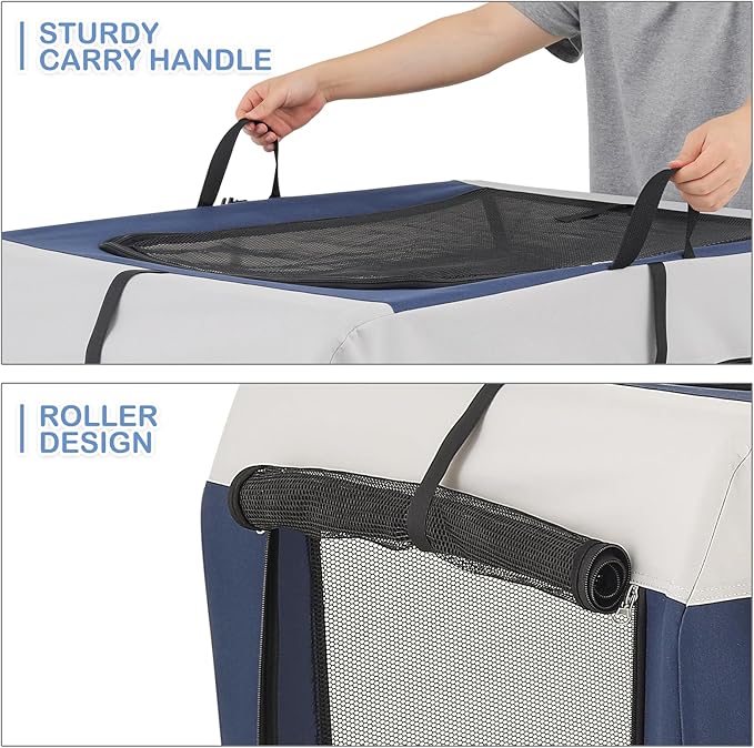 MoNiBloom 41 Inch Dog Crate for Large Dogs, 3-Door Collapsible Dog Crate Foldable Pet Kennel with Durable Mesh Windows for Indoor Outdoor Used