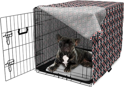 Lunarable Casino Dog Crate Cover, with Geometrical Design and Mosaic Composition Gamblers Club, Easy to Use Pet Kennel Cover for Cats & Medium Dogs, 24 Inch, Black Red Grey