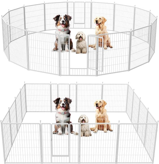 Simple Deluxe Dog Playpen, 32" Height 16 Panels Fence with Anti-Rust Coating, Metal Heavy Portable Foldable Dog Pen for Small/Medium/Large Dogs RV Camping, White