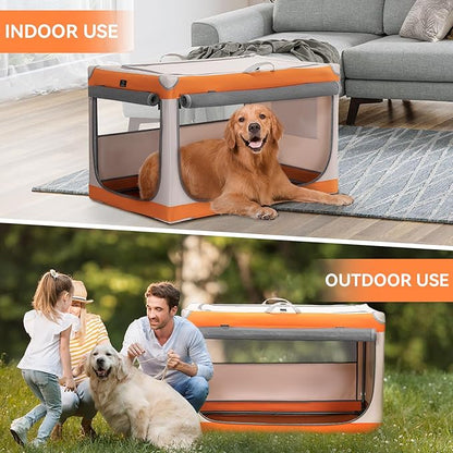 A4Pet Collapsible Dog Crate, Soft Sided Dog Crate - 36 Inch Adjustable Stainless Steel Frame, Lightweight, Durable and Portable Crate with 3-Door, Portable Dog Kennel