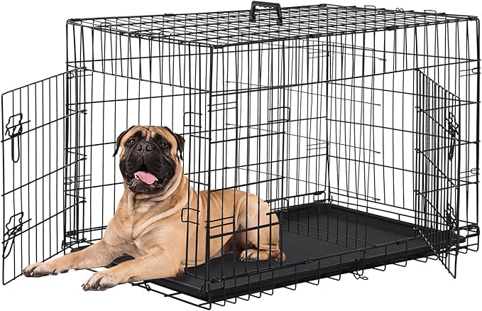 Furniture of America Yucca Metal Double Door Folding Wire Pet Crate with Divider, Removable Tray, and Handle for Outdoor and Indoor Medium Dog, 36-inch, Black