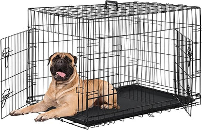 Furniture of America Yucca Metal Double Door Folding Wire Pet Crate with Divider, Removable Tray, and Handle for Outdoor and Indoor Medium Dog, 36-inch, Black