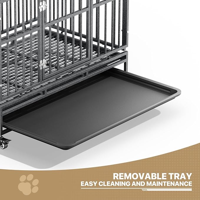 MoNiBloom Heavy Duty Dog Indestructible Crate with Lockable Wheels, Escape Proof Dog Kennel with Double-Door, Chew-Proof Pet Cage Indoor for Medium Dogs