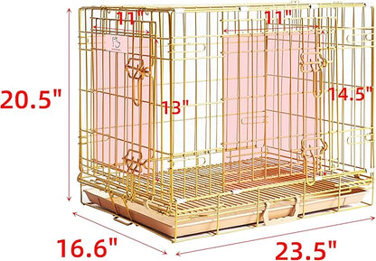 Homey Pet Dog Crates for Medium Dogs, Collapsible Small Dog Cage, Nano-Coated Metal Wire Puppy Kennel Indoor with Removable Floor Grid Tray, Double Doors Dual Locks, GOLD24+GREEN30 Bundle