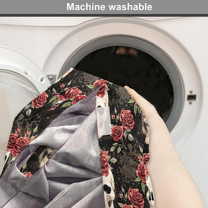 Lunarable Halloween Dog Crate Cover, Mexican Sugar Skull Rose Bouquets Spooky Traditional Humour Culture, Easy to Use Pet Kennel Cover for Medium Large Dogs, 48 Inch, Black Grey