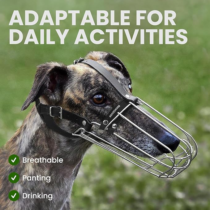 BRONZEDOG Dog Muzzle Wire Basket Metal Mask for Small, Medium and Large Dogs, Breathable, Dog can Drink, Adjustable, Padded, Training, Prevents Biting (Size 8: Greyhound & Collie)