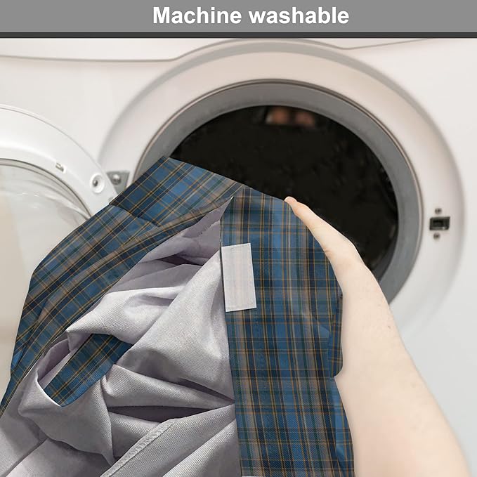 Lunarable Plaid Dog Crate Cover, Striped Geometric British Pattern Modern Design Elements in Patel Colors, Easy to Use Pet Kennel Cover for Medium Large Dogs, 48 Inch, Azure Blue and Marigold