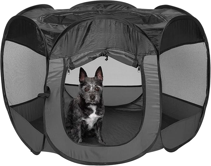 Furhaven Portable Dog Playpen Cat Tent, Pet playground/kennel foldable indoor outdoor zippered puppy crate - Gray, Small