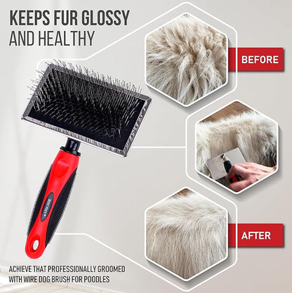 Slicker Brush for Dogs With Coated Tips - Extra Long Pins Removes Tangles - Doodle and Goldendoodle Brush Goes Deep Into Undercoat - Golden Retriever Brush for Shedding - Cepillo Para Perros