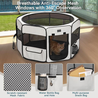 PETSFIT Dog Playpen Indoor/Outdoor,Portable Pet Playpen with Removable Zipper Top,Waterproof Bottom, Foldable Puppy Pen for Cats, Large Breeds (45.5”L x 45.5”W x 28.5”H)