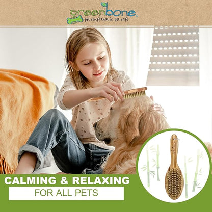 Pet Spa Bristle Brush - All-Natural Bamboo Pet Grooming Brush - Entirely Made from Sustainable Bamboo for Dogs & Cats