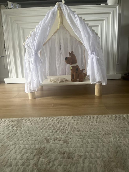 ABULU Pet House Tent Dog Kennel and Cat Kennel: Detachable and Washable, Cute Princess Room Small Dog Teddy Bed (White)