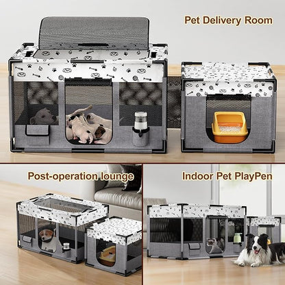 Portable Cat Playpen, Pet Dog Playpen, Kitten Puppy Play Pen for Indoor/Outdoor, Collapsible Cats Cages Enclosed Tent with Carrying Case, PVC Pipe Frame, 600D Oxford, 39" x 24" x 22"