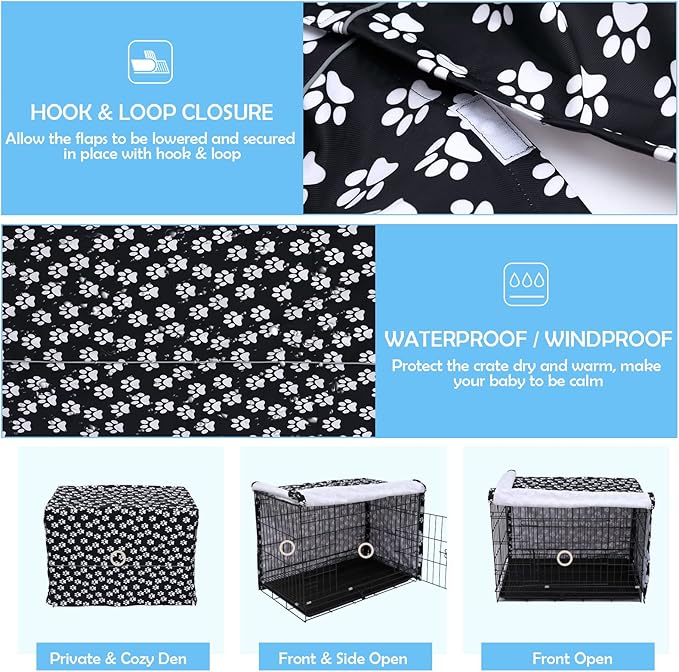 Morezi Dog Crate Cover for Wire Crates, Heavy Nylon Waterproof, Fits Most 30" inch Dog Crates, Easy to Put On, Take Off, and Adjust - Cover only - Black - Medium