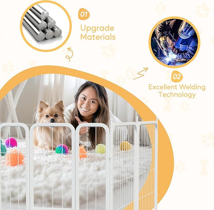 HealSmart Dog Playpen 24 Inch 8 Panels, Heavy Duty Metal Portable Pet Playpen Indoor Outdoor for Camping, Yard, RV, Garden Fence, Privacy Patio, White