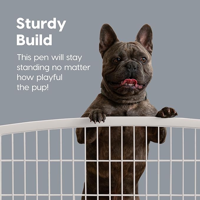 IRIS USA Dog Playpen, 8-Panel 34" Pet Playpen with Door, Puppy Playpen, Indoor/Outdoor Dog Pen, 63 x 63 x 34, Foldable, Customizable, White