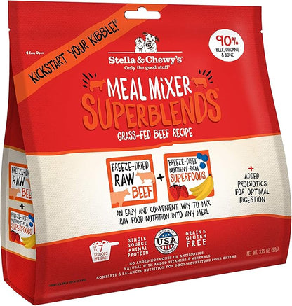 Stella & Chewy's Freeze Dried Raw Grass-Fed Beef Meal Mixers – SuperBlends Dog Food Topper – Grain Free, Protein Rich Recipe – 3.25 oz Bag