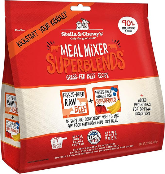 Stella & Chewy's Freeze Dried Raw Grass-Fed Beef Meal Mixers – SuperBlends Dog Food Topper – Grain Free, Protein Rich Recipe – 3.25 oz Bag