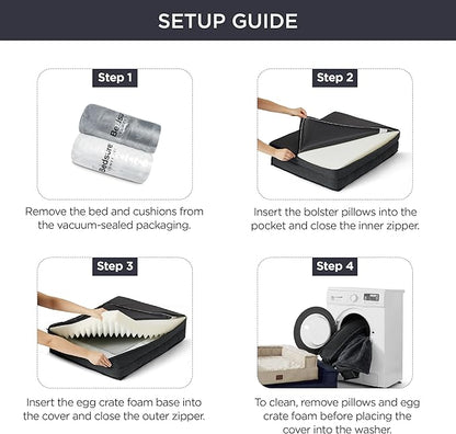 Bedsure Orthopedic Dog Bed for Extra Large Dogs - XLplus Egg Foam Dog Sofa, Bolster Couch Pet Bed with Removable Waterproof Washable Cover, Comfy Plush Velvet Fluff Surface, Nonskid Bottom, Charcoal