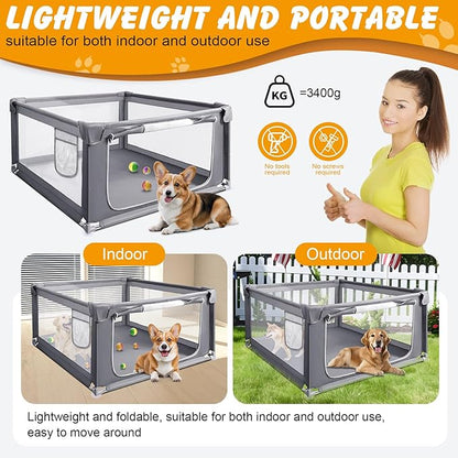 48x48x26 Inch Dog Playpen for Puppies & Small Dogs,Foldable Portable Soft Indoor/Outdoor Pet Fence with Gate,Dog Play Enclosure