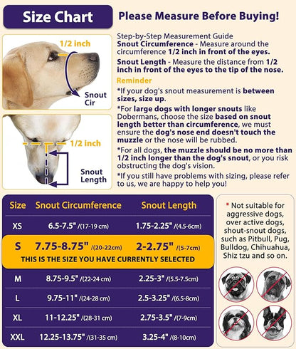 LUCKYPAW Dog Muzzle, Mesh Muzzle for Large Medium Small Dogs with Front Opening Design, Dog Mouth Cover to Prevent Biting, Licking, Chewing, Scavenging, Allows Drinking Panting(Purple,S)
