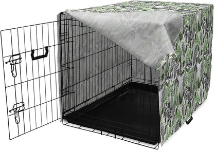 Lunarable Green Xmas Dog Crate Cover, Pine Cones and Holiday Theme Plants Fir Tree Motifs Print, Easy to Use Pet Kennel Cover for Medium Large Dogs, 42 Inch, White Fern Green