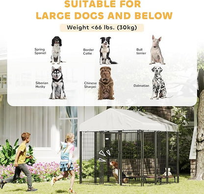 PawHut Outdoor Dog Kennel with Roof, 6' x 6' x 6' Heavy Duty Welded Wire Dog Playpen Enclosure with Escape-Proof Lock, UV-Resistant & Waterproof Cover, for Large Dogs, Silver