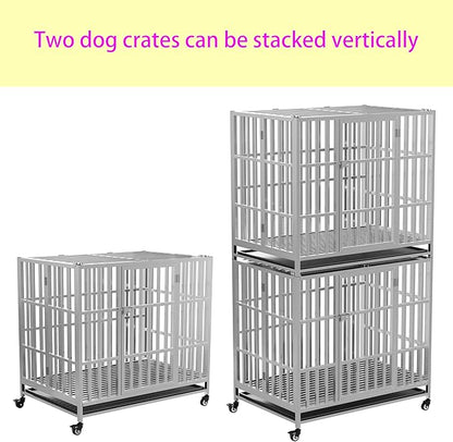 37" 42" 48" Heavy Duty Dog cage Stainless Steel Metal Kennel and Crate, Collapsible for Medium to Large Dogs, Easy to Assemble pet Pen with Four Lockable Wheels, Black Tray (37in)