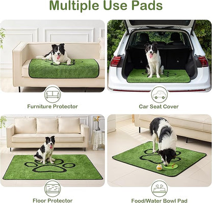 Qeils Washable Pee Pads for Dogs, 2 Pack Super Absorbent Reusable Puppy Pads with Green Long Wool for Potty Training, Floor, Couch, Bed, and Crate,48"x 48"