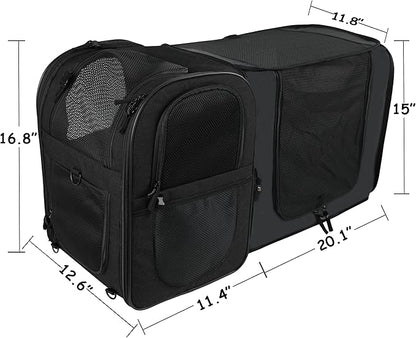 Apollo Walker Pet Carrier Backpack for Large/Small Cats and Dogs, Puppies, Safety Features and Cushion Back Support for Travel, Hiking, Outdoor Use (Black-Expandable)