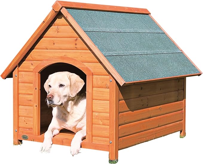 TRIXIE Natura Cottage Dog House – Outside Dog House for Large Dogs with Weatherproof Sealer & Peaked Roof, Wooden Dog House with Adjustable Legs for Large Dogs – 40 x 33 x 34.5 in