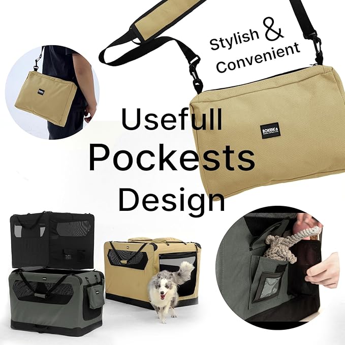 Soft Collapsible Dog Crate for Large Dogs - 30 Inch Foldable Soft Dog Kennel with Durable Mesh Windows, Indoor & Outdoor Portable Travel Dog Crate, Grey, 30x21x21 Inches