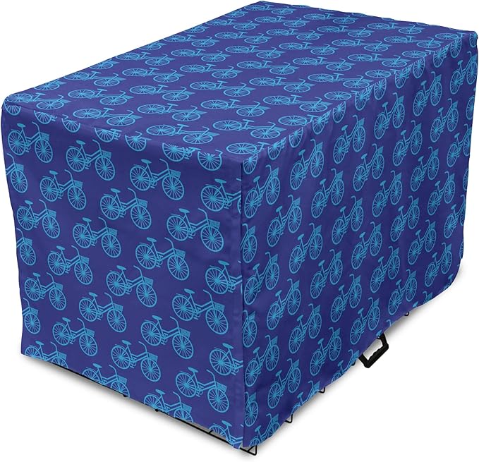 Lunarable Contemporary Blue Dog Crate Cover, Repetitive Pattern with Silhouette Style Bicycles, Easy to Use Pet Kennel Cover for Small Dogs Puppies Kittens, 22 Inch, Dark Violet Sky Blue