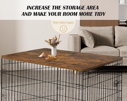 HiCaptain Dog Kennel Wooden Crate Table Topper, Foldable 48 inches Dog Table Top, Durable Decorative Dog Kennel Table Topper for Large Dogs Cage - Vintage Style