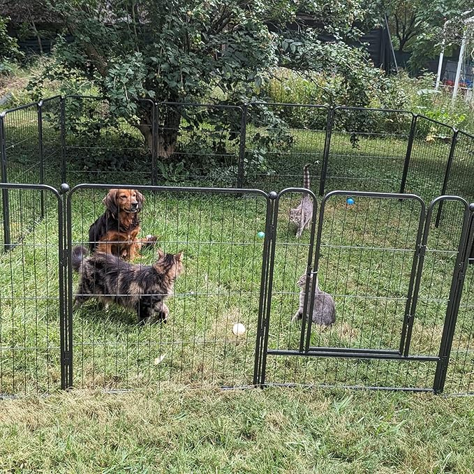 Dog Playpen, Dog Fences for The Yard, Portable Outdoor Dog Playpen for Large/Medium/Small Dogs, Foldable Metal Dog playpen, with Doors (8 Panels, 24")
