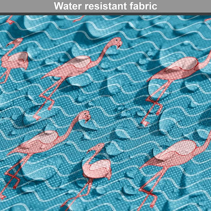 Lunarable Flamingo Dog Crate Cover, Tropical Romance Birds on Wavy Horizontal Stripes Hawaiian Love Doodle, Easy to Use Pet Kennel Cover for Cats & Medium Dogs, 30 Inch, Azure Blue and Coral